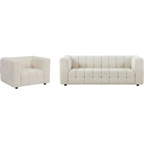 vente-unique.com Ensemble canapé fauteuil polyester blanc 213x72x89cm – image 2