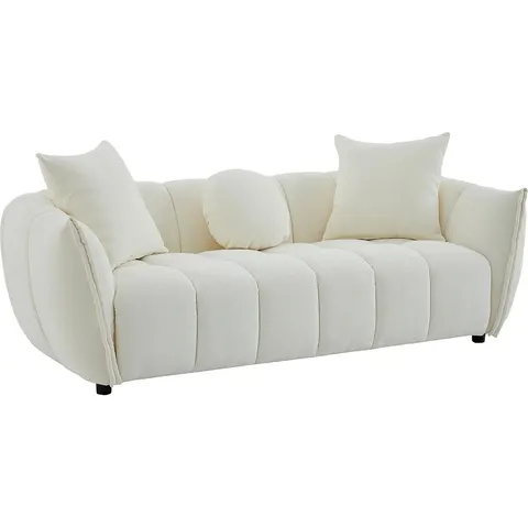 vente-unique.com Canapé fixe polyester 3 places beige 216x68x97cm – image 2