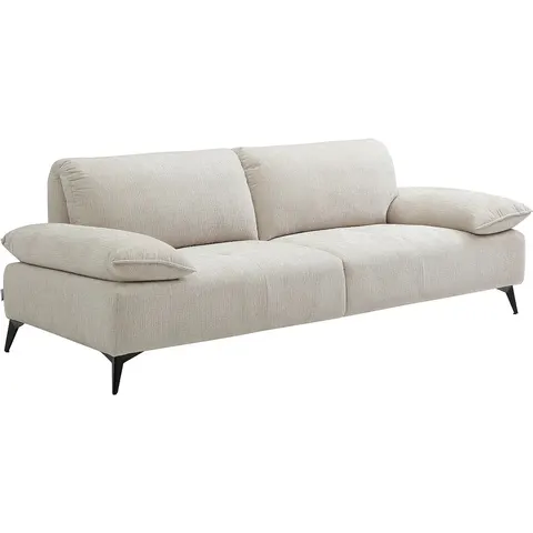 Vente-unique Canapé 3 places en tissu chenille beige VIKEMA – image 2