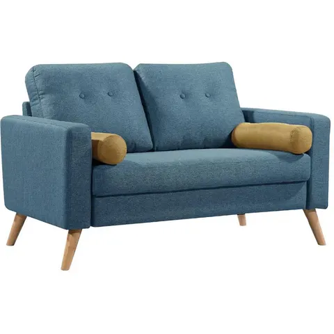 vente-unique.com Canapé fixe polyester 2 places bleu 130x83x81cm – image 2