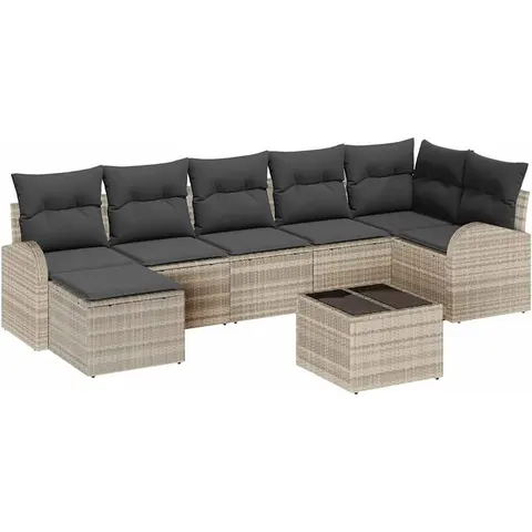 vidaXL Ensemble de Canapés 8 pc Gris clair polyrotin – 350824 – image 2