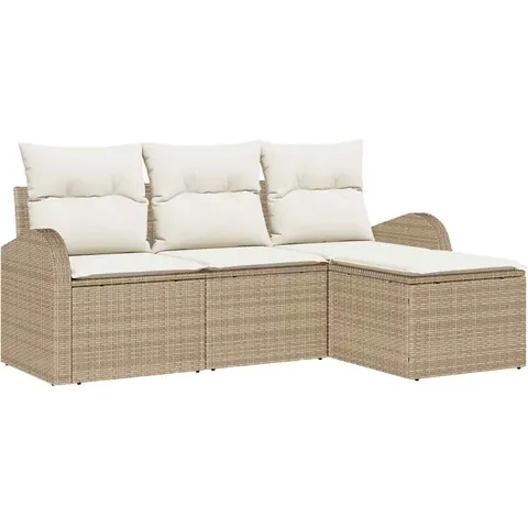 vidaXL Ensemble de Canapés 4 pc Beige et blanc polyrotin – image 2