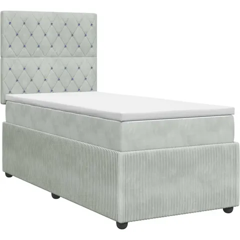 vidaXL Lit boxspring avec matelas Gris clair Simple Velours – 971428 – image 3