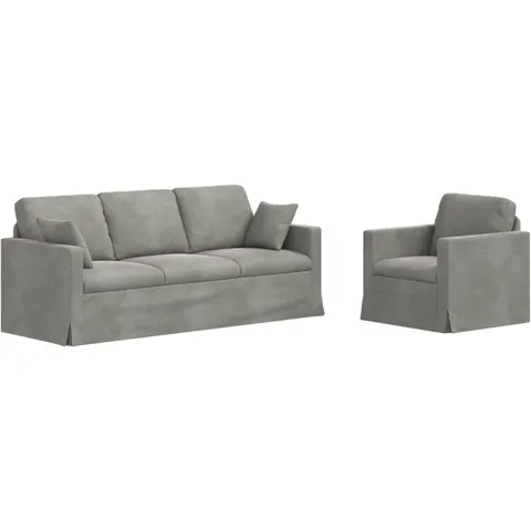 vidaXL Ensemble de Canapés 2 pc Gris clair Velours – 374829 – image 2