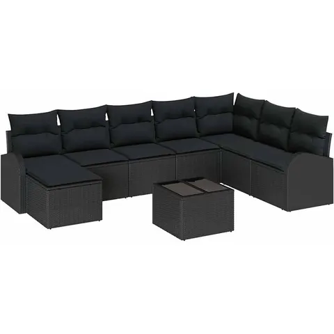 vidaXL Ensemble de Canapés 9 pc Noir polyrotin – 351135 – image 3