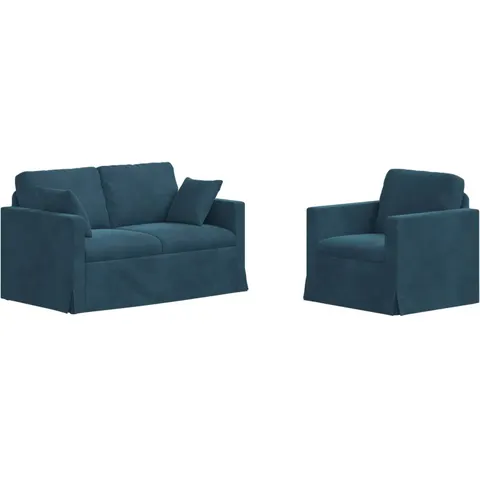 vidaXL Ensemble de Canapés 2 pc Bleu Velours – 374027 – image 2