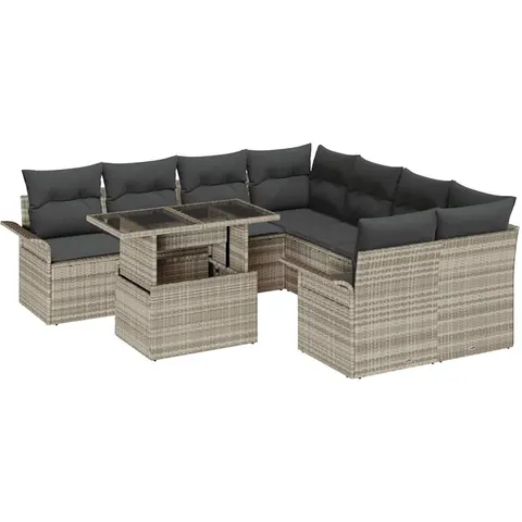 vidaXL Ensemble de canapé de jardin 9 pc Gris clair polyrotin – 983725 – image 3