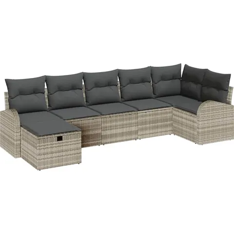 vidaXL Ensemble de Canapés 7 pc Gris clair polyrotin – 393043 – image 2