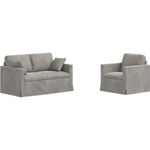 vidaXL Ensemble de Canapés 2 pc Gris clair Velours – 373945 – image 2