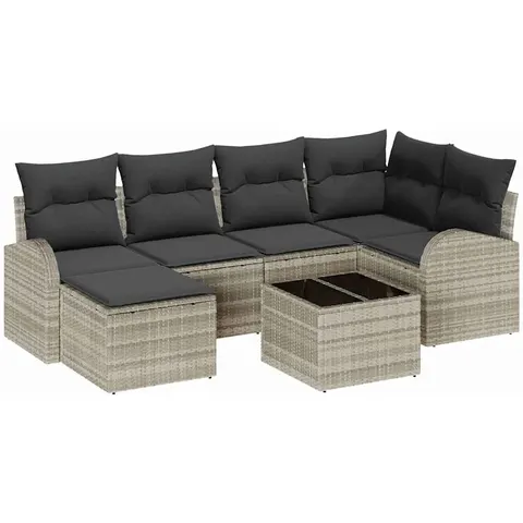 vidaXL Ensemble de Canapés 7 pc Gris clair polyrotin – 350626 – image 2