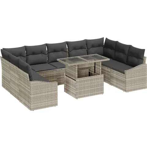 vidaXL Ensemble de Canapés 10 pc Gris clair polyrotin – image 2