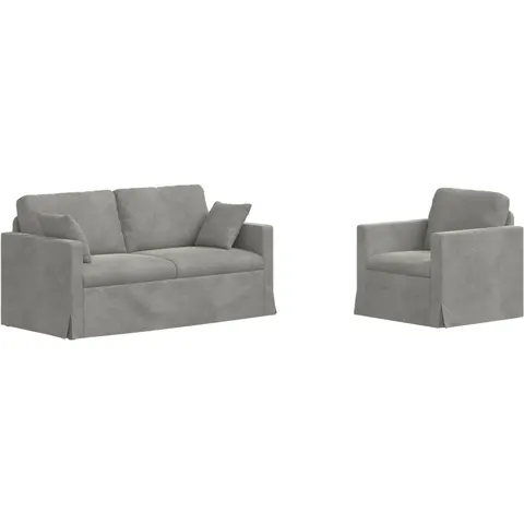 vidaXL Ensemble de Canapés 2 pc Gris clair Velours – 374386 – image 2