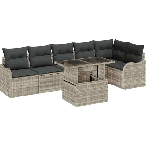 vidaXL Ensemble de Canapés 7 pc Gris clair Poly rotin – image 3