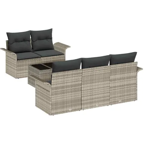 vidaXL Ensemble de Canapés 6 pc Gris clair polyrotin – 948281 – image 3