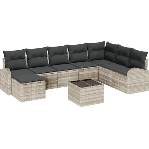 vidaXL Ensemble de Canapés 9 pc Gris clair polyrotin – 351128 – image 2