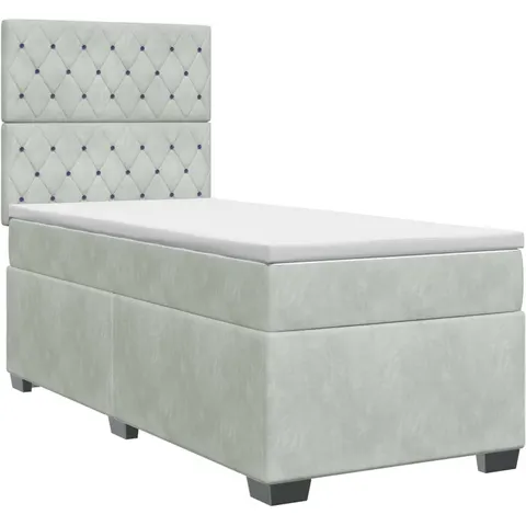 vidaXL Lit boxspring avec matelas Gris clair Simple Velours – 961559 – image 3