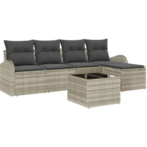 vidaXL Ensemble de Canapés 6 pc Gris clair polyrotin – 349521 – image 2