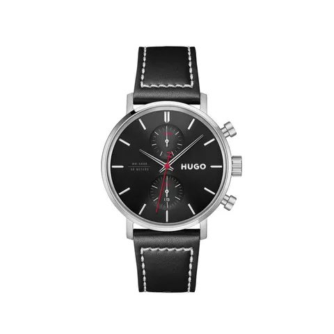 Hugo Take It Off Black Dial Black Leather Strap Watch – image 2