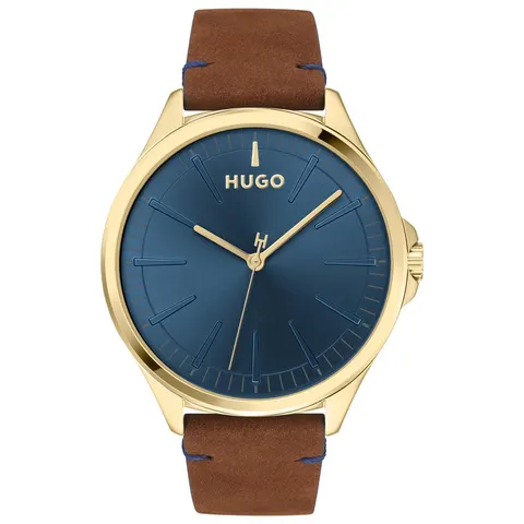 HUGO Men's Brown Leather Strap Watch – image 2