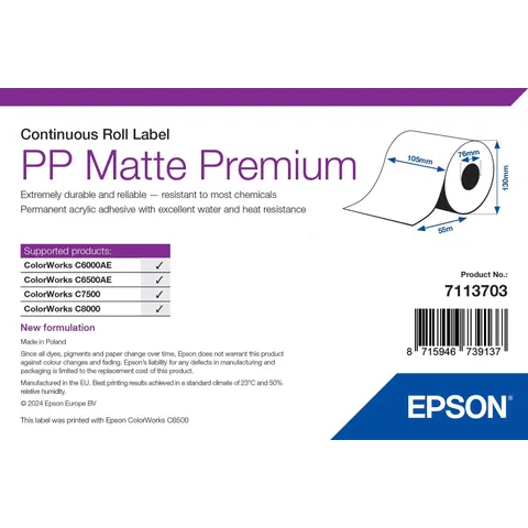 Epson PP Matte Label Premium Continuous Roll 105mm x 55m – image 2