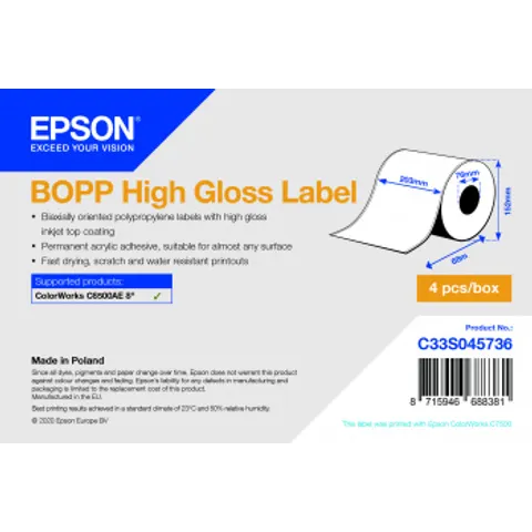 Epson BOPP High Gloss Label - Continuous Roll: 203mm x 68m – image 2