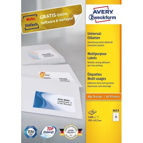 Avery 3653 self-adhesive label Rectangle Permanent White 1400 pc(s) – image 2