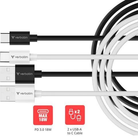 Verbatim Sync & Charge USB-A to USB-C 18W 100cm - 2 Pack – Bild 2