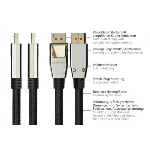 Python DisplayPort 1.4 an HDMI 2.0 Kabel Nylong. schwarz 3m – Bild 2