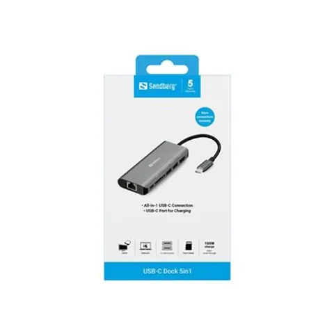 SANDBERG USB-C Dock HDMI+LAN+SD+USB,61W – Weiß – Bild 2