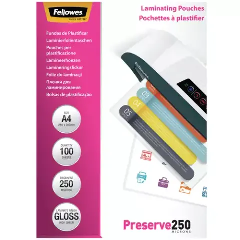 Fellowes A4 Glossy 250 Micron Laminating Pouch - 100 pack – image 3