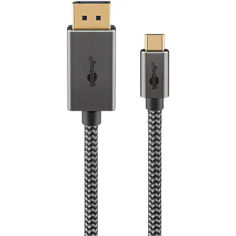 goobay USB-C/DP Textilkabel 1m silber, schwarz – Bild 2