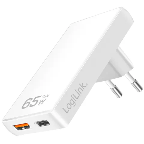 Logilink USB Steckdosenadapter 1xUSB-A, 1xUSB-C, 65W weiß – Bild 2