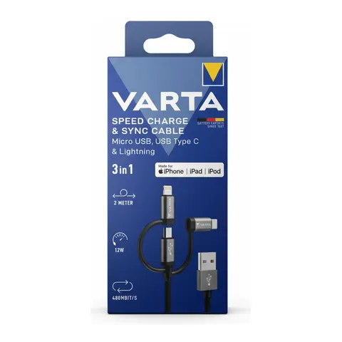 VARTA Ladekabel Speed Charge & Sync cable 3in1, 2 m – Bild 2