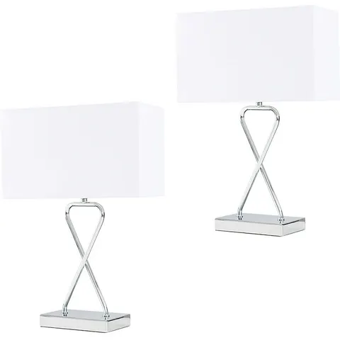 ValueLights Kuros Pair Chrome Table Lamps White Rectangular Shades – image 2