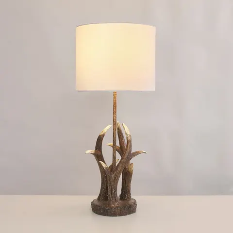 ValueLights Brown Table Lamp Drum Grey Shade Grey – image 2