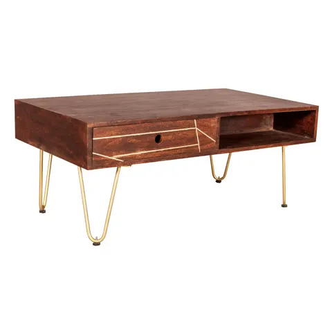 Dark Gold Rectangular Coffee Table With Drawer – image 3