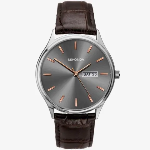 Sekonda Mens Basic Day date Grey Dial Brown Leather Strap Watch 1685 – image 2