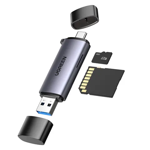 USB / USB-C Kartenleser UGREEN CM185, SD - microSD, Grau – Bild 2