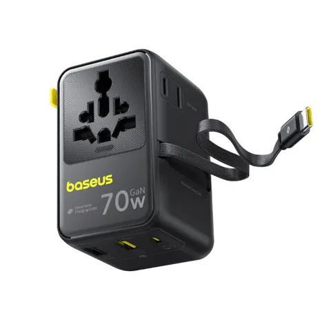 Netzteil mit USB-C-Kabel Baseus Travel EnerCore CG11, 70W, 2 x Steckdose - 1 x USB-C - 2 x USB-A, Schwarz E0307E00 – Bild 2