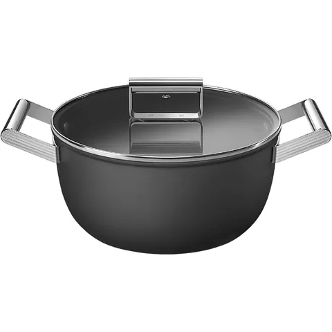 Smeg CSF2412BLM 50's Style Schmortopf mit Deckel (für alle Herdarten, Schwarz, Edelstahl) – Bild 2