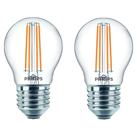 Philips LED-Lampe E27 P45 4,3W Filament 2700K 2er – Transparent – Bild 2