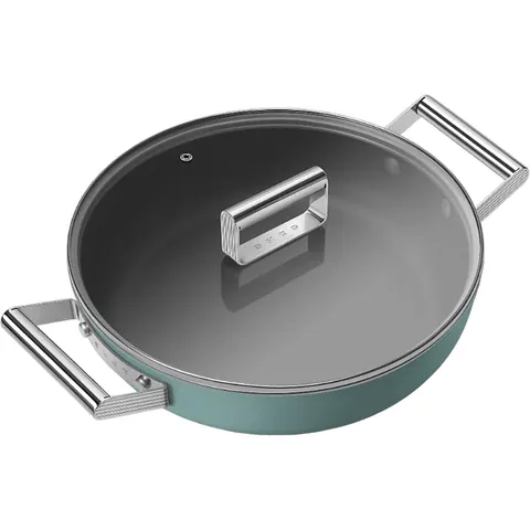 Smeg DPF2812EGM 50's Style Kochgeschirr mit Deckel (Aluminium, passend für alle Herdarten, 28 cm, PFAS-frei) – Grün – Bild 2