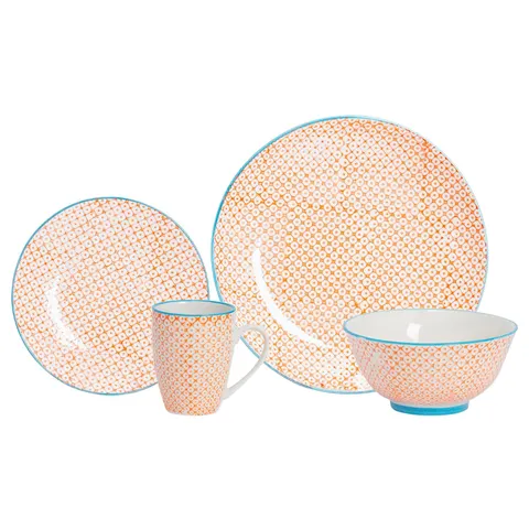 Nicola Spring 24 Piece Hand-Printed Dinner Set - Orange – image 2