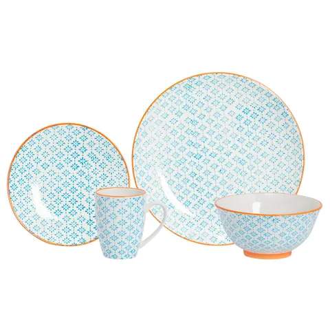 Nicola Spring 24 Piece Hand-Printed Dinner Set - Blue – image 2