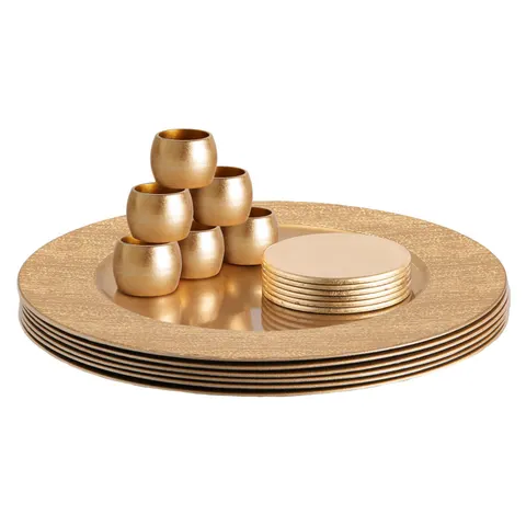 Argon Tableware 18pc Ribbed Charger Plates Set - Gold Reusable Dining Table Setting Plates for Christmas Party Celebrations – image 2