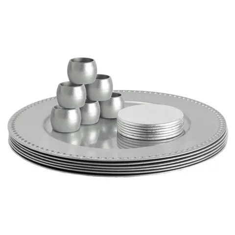 Argon Tableware 18pc Beaded Charger Plates Set - Silver Reusable Dining Table Setting Plates for Christmas Party Celebrations – image 2