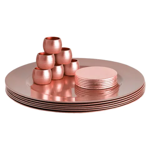 Argon Tableware 18pc Metallic Charger Plates Set - Rose Gold Reusable Dining Table Setting Plates for Christmas Party Celebrations – image 1