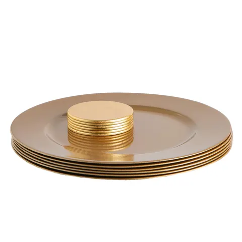 Argon Tableware 12pc Metallic Charger Plates & Coasters Set - Gold Reusable Dining Table Setting Plates Drink Placemats – image 2