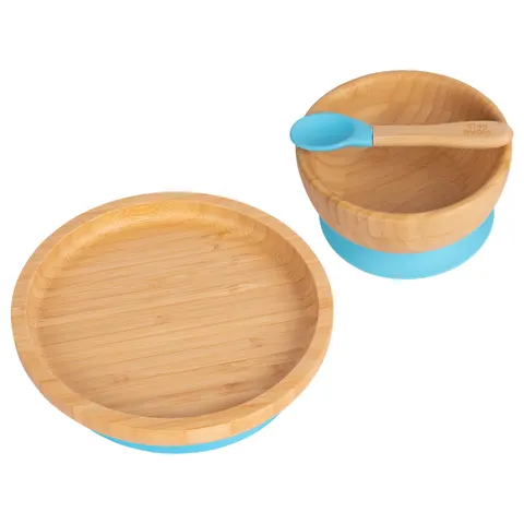 Tiny Dining Children's Bamboo Suction Round Dinner Set - Blue – image 1