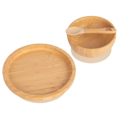 Tiny Dining 3pc Round Bamboo Suction Dinner Set - Beige – image 2